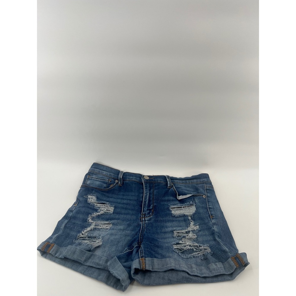 Mudd Stretch Mid Rise Blue Distressed Womens 15 Denim Shorts Cowgirl Grunge Boho